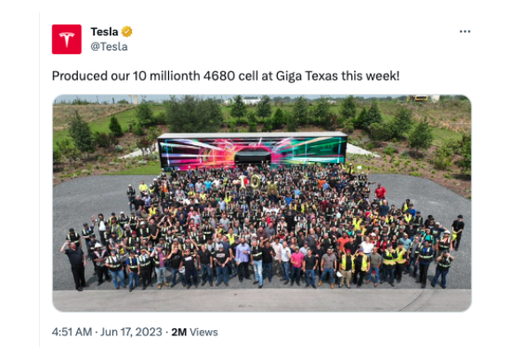 特斯拉得州工廠已生產(chǎn)1000萬(wàn)個(gè)4680電芯，松下與LG進(jìn)展如何？