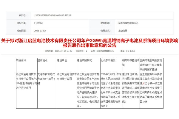 2.5億元！年產2GWh寬溫域鈉電池及系統項目將落戶浙江龍港