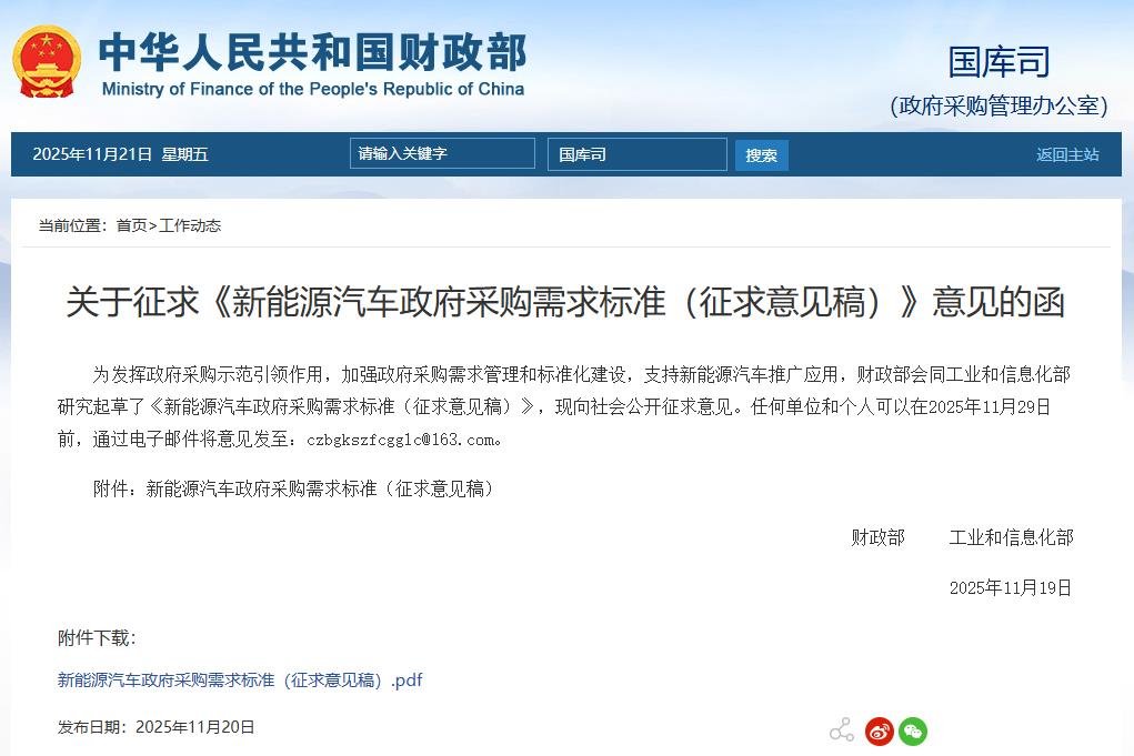 兩部門征求意見!這類新能源車將納入政府采購(gòu)!