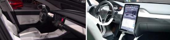 左圖為 Model 3 中控屏，右圖為 Model S 中控屏(圖片來自 electrek)