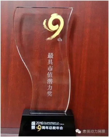 惠強新材獲 “2016年度盛景十大最具市值潛力”獎 惠強新材獲 “2016年度盛景十大最具市值潛力”獎