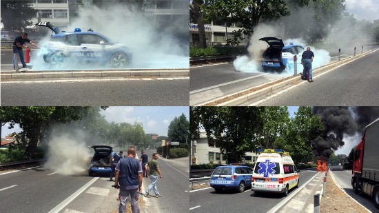 寶馬i3電動警車意大利羅馬街頭自燃 火勢難以控制 寶馬i3電動警車意大利羅馬街頭自燃 火勢難以控制