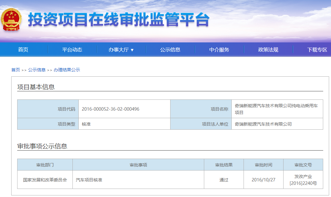 奇瑞新能源汽車(chē)獲發(fā)改委核準(zhǔn)生產(chǎn)許可 第四張牌照誕生 奇瑞新能源汽車(chē)獲發(fā)改委核準(zhǔn)生產(chǎn)許可 第四張牌照誕生