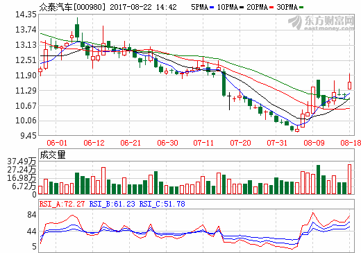 眾泰汽車今年上半年?duì)I收57.87億 銷售純電動乘用車13004輛