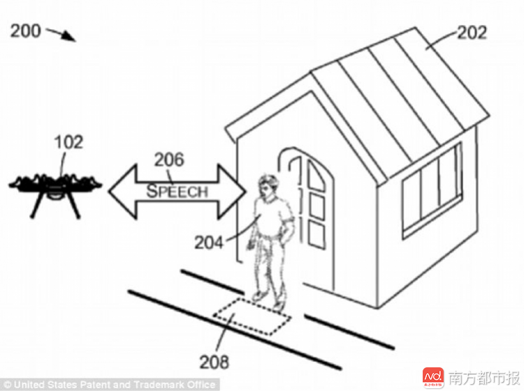 專利中用戶通過無人機與客服對話。