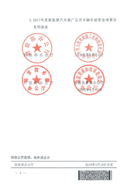 四部委：2017年及以前年度新能源車推廣應用補助資金清算申報