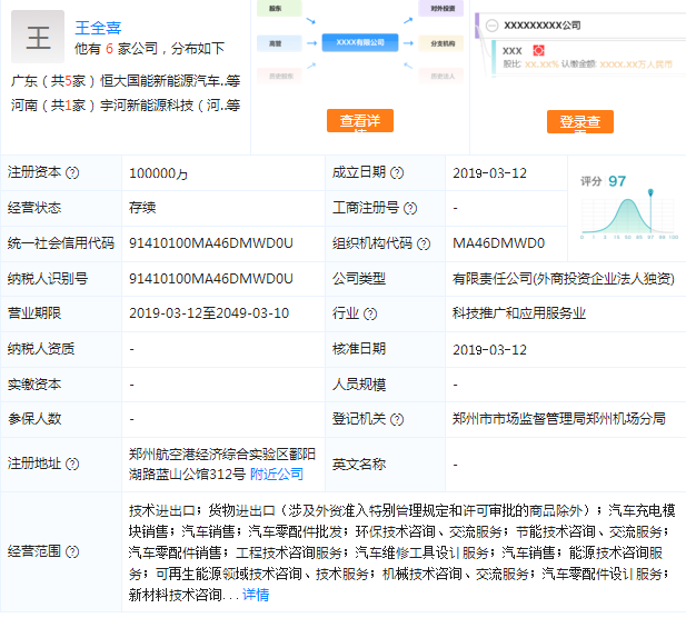 動作不斷!恒大在鄭州又注冊成立了一家新能源公司 動作不斷!恒大在鄭州又注冊成立了一家新能源公司