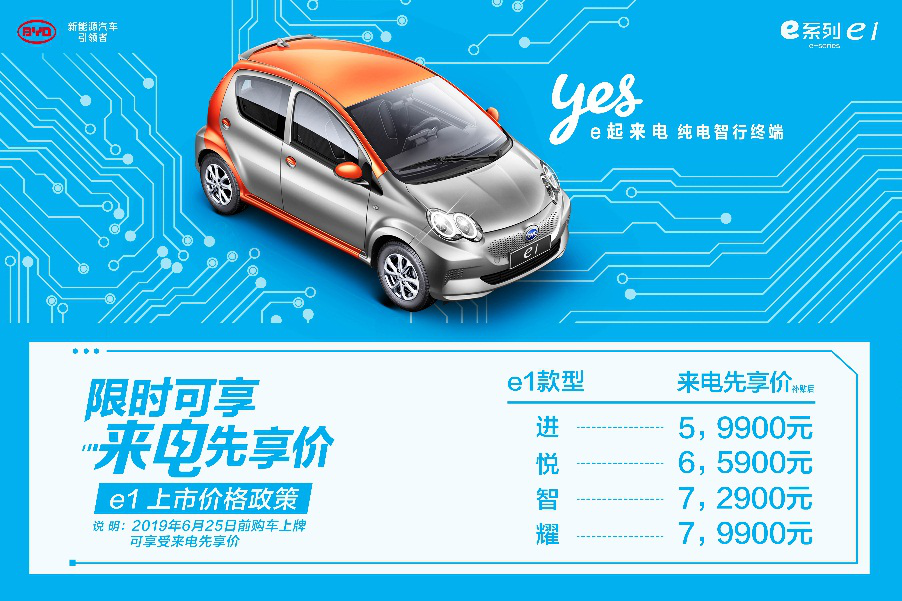 來電先享價5.99萬起 比亞迪e系列純電動e1低碳上市