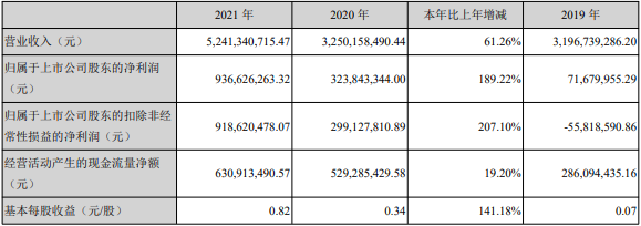 2021年雅化集團(tuán)主要會(huì)計(jì)數(shù)據(jù)和財(cái)務(wù)指標(biāo)（單位：元）