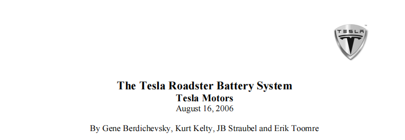 2006年8月特斯拉完成的電池系統技術白皮書及其中披露自行組裝的第一代roadster電池包 2006年8月特斯拉完成的電池系統技術白皮書及其中披露自行組裝的第一代roadster電池包