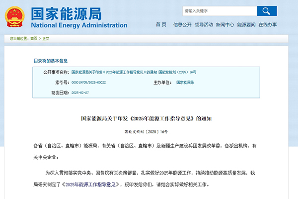 國家能源局發(fā)布《2025年能源工作指導(dǎo)意見》
